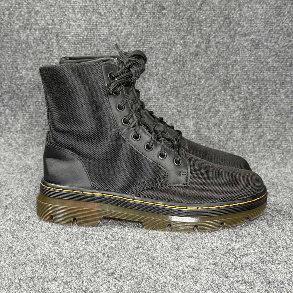 Dr. Martens Combs Nylon Combat Boots Women's 8 Black Lace Up Moto Retro Rustic